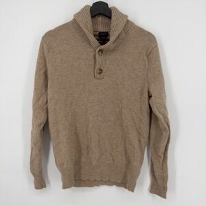 J Crew Shawl Collar Button Neck Sweater Mens Small Camel Brown Wool Blend